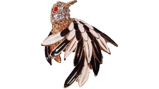 Vintage Goldtone Heavily Jeweled Figural Bird Hummingbird Brooch Pin