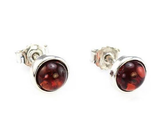 Cherry Sterling Silver Small Amber Stud Earrings