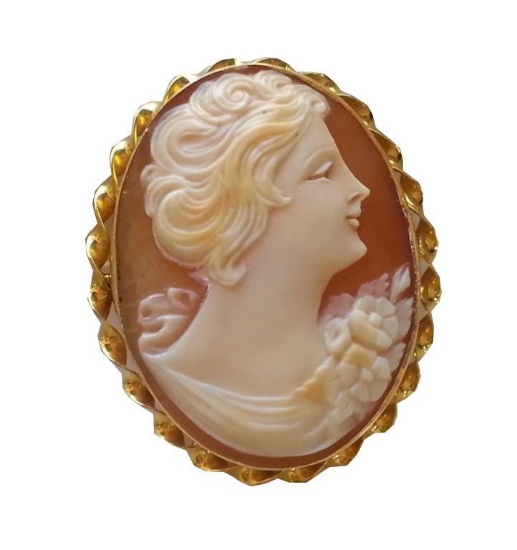 Vintage 10kt Yellow Gold Cameo Brooch