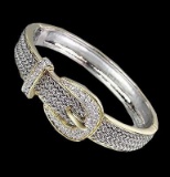 Designer Style Balinese Silver Wheat Gold Crystals Buckle Hinged Bangle Bracelet