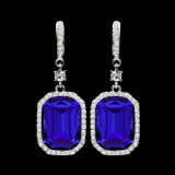 Rhodium Plated Blue Crystal Rhinestone Wedding Drop Dangle Earrings