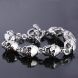 Mens Womens Gothic Skull Chain Link Biker Stainless Steel Bracelet Silver 7.25