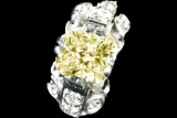 3.15ct Fancy Yellow & White Deco Design Moissanite Sterling Ring