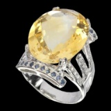 Yellow Citrine, Sapphire & Sterling Cocktail Ring