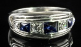 Platinum Brilliant Cut Natural Blue Sapphires And Diamonds Ladies Ring