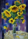 21st Century Ukranian, Still Life Oil On Canvas Painting, Sunflowers