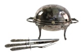 English Silver Chafing Dish, Sheffield Carving Set