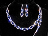 3PC Royal Blue, Clear Rhinestones Necklace, Earrings & Bracelet Set