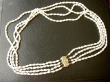 14K YELLOW GOLD LARGE CLASP 4-STRAND FRESHWATER OVAL WHITE PEARL NECKLACE-19