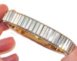 Vintage Goldtone Channel Set Clear Rhinestone Baguettes Hinged Bangle Bracelet