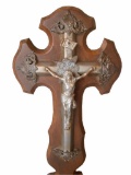 Antique French Hand Carved Walnut Cross Panel & Christ Crucifix