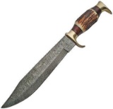 Damascus DM-1164 Stag Bone Handle Fixed Knife w/10.5