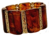 Faux Tortoise Gold Filigree Wide Lucite Stretch Bracelet