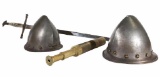 2 Early Pewter Helmets Together With English