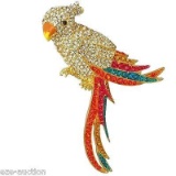 Multicolor Crystal Gold Parrot Brooch / Pin