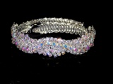 Flexible Silver W.ab Iridescent Rhinestone Crystal Bracelet Cuff