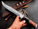 FK USA Custom Handmade Damascus Walnut Wood & Dyed Bone Hunting Bowie Knife