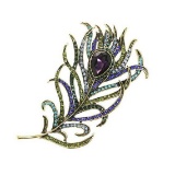 Crystal Amethyst Purple Rhinestone Feather Brooch.