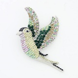 Iridescent Emerald Green Crystal Rhinestone Sparrowbrooch