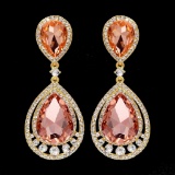 18k Gold Plated Gp Peach Crystal Rhinestone Wedding Drop Dangle Earrings