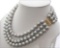 Triple Strands Aaa 9-10mm Natural South Sea Gray Pearl Necklace 18? 14k Gold