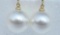 Huge 16mm Perfect Round White South Sea Shell Pearl Dangle Earring 14k Gold