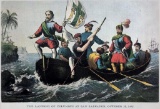After Nathaniel Currier, Fine Art Modern Lithograph, The Landing Of Columbus At San Salvador -1492