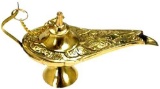 Vintage Tibetan Brass Aladdin Genie Oil Lamp Incense Burner