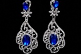 Elegant Royal Blue Czech Crystal & Rhinestone Drop Earrings