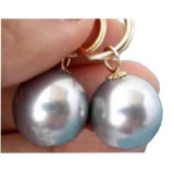 14k Perfect Gray Shell Pearl Earrings 16mm Aaa Swing Earrings