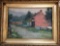 Late 19thc Signed Oil Painting, American Red House