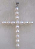 White Aaa Natural 14k Gold South Sea Pearl Cross Pendant Necklace