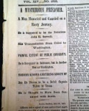 Original 1865 Newspaper, Abraham Lincoln Conspirators Assassination, John Surratt Arrest