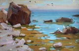 SUNNY SEASCAPE realism ORIGINAL OIL PAINTING colorful art by ANNA GUSAROVA