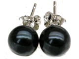 6.7mm Round Black Akoya Pearls Earring Sterling 925 Silver