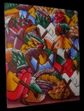 Signed Acrylic Painting, Haitian Farmers Market Ready To Frame 43.84 Idiot Sale