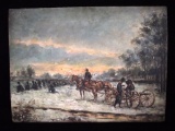 Russian Military Winter Scene Oil Painting