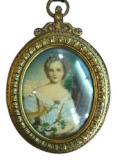 Antique Miniature Painting. Young Lady Portrait