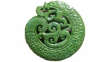 Chinese old handwork carve green jade dragon pendant statuary
