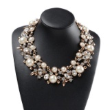 Czech Crystal & Faux Pearl Chunky Collar Choker Statement Necklace
