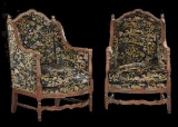 c1880 Pair of Upholstered Walnut Diminutive Wing Armchair