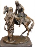 Large Arabian Man Helping his wife Bronze Marble Base Sculpture Statue by Barye