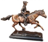 Signed PJ Mene French Soldier on Horse Bronze Marble Sculpture Statue Figure