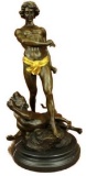 Gold Patina Young Tarzan Killing Leopard Bronze Sculpture Statue Figurine Figure