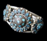 Russian Silvered Turquoise Pewter Cuff Bracelet