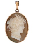 14kt Gold Carved Shell Cameo Brooch Pendant