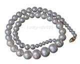 Smooth Surface Luster 5-13mm Graduated Round White Pearls Necklace 14k