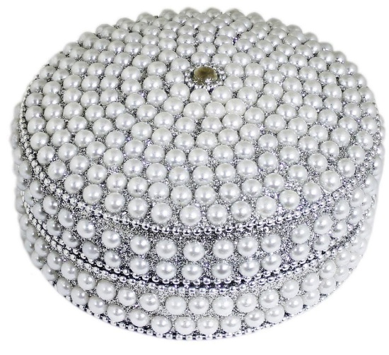 India Arts & Crafts Beaded Pearl Jewel Box Trinket Case