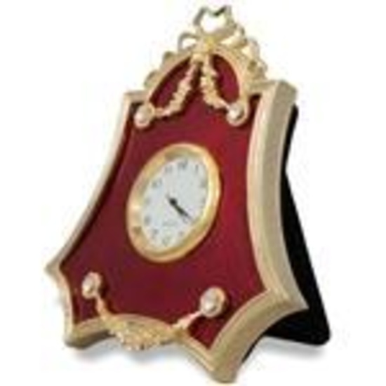 4" Faberge Red Enameled Guilloche Russian Antique Style Clock