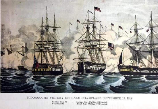 After Nathaniel Currier, Fine Art Modern Lithograph, Macdonough's Victory On Lake Champlain - 1814
